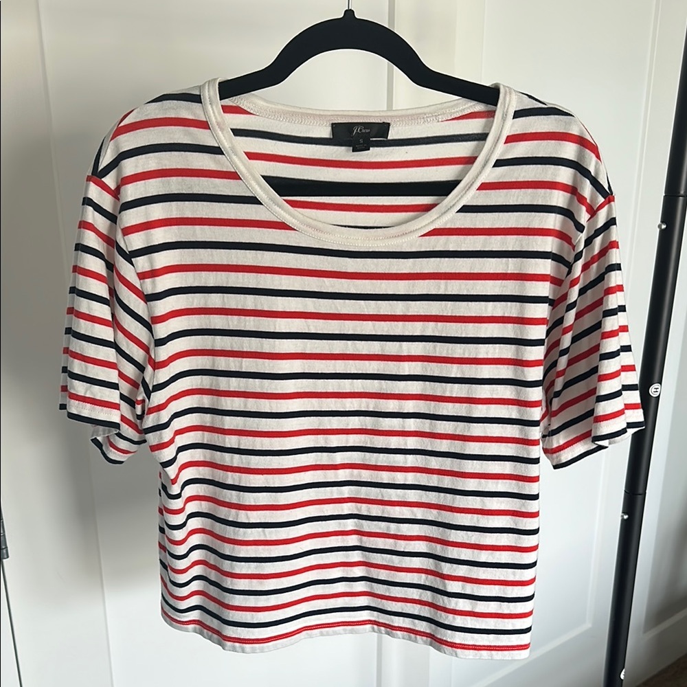 J. Crew Red and Blue Striped Boxy T-Shirt
